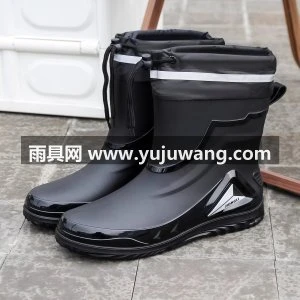 高档雨鞋男新款束口防雨防水鞋短中筒防滑雨靴加绒棉水靴工作胶鞋